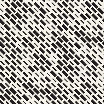 Vector Seamless Black And White Irregular Dash Rectangles Grid Pattern. Abs.. 스톡 일러스트