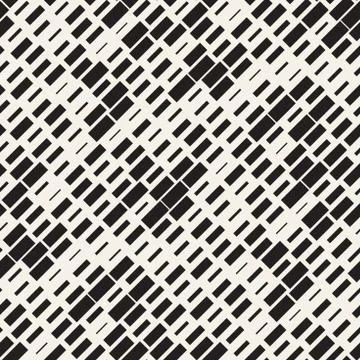 Vector Seamless Black And White Irregular Dash Rectangles Grid Pattern. Abs.. 스톡 일러스트