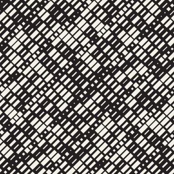 Vector Seamless Black And White Irregular Dash Rectangles Grid Pattern. Abs.. イラスト素材