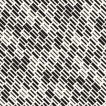 Vector Seamless Black And White Irregular Dash Rectangles Grid Pattern. Abs.. 스톡 일러스트