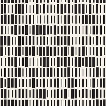 Vector Seamless Black And White Irregular Dash Rectangles Grid Pattern. Abs.. Stock Illustration