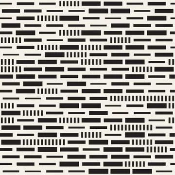 Vector Seamless Black And White Irregular Dash Rectangles Grid Pattern. Abstr Illustrazione stock