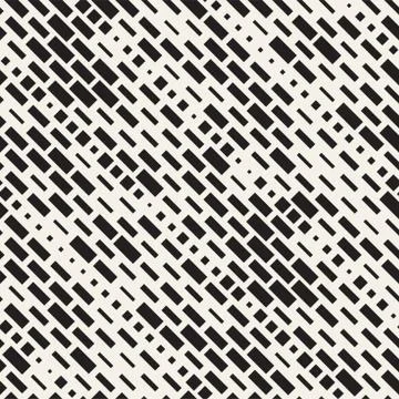 Vector Seamless Black And White Irregular Dash Rectangles Grid Pattern. Abstr Illustrazione stock
