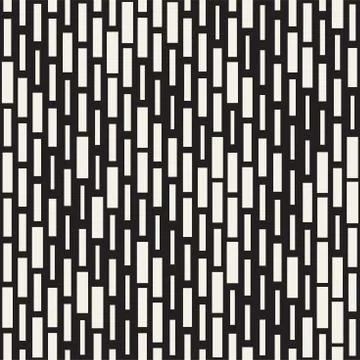 Vector Seamless Black And White Irregular Dash Rectangles Grid Pattern. Abstr 스톡 일러스트