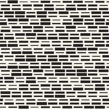 Vector Seamless Black And White Irregular Dash Rectangles Grid Pattern. Abstr 스톡 일러스트