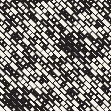 Vector Seamless Black And White Irregular Dash Rectangles. Abstract Geometric Stock Illustration