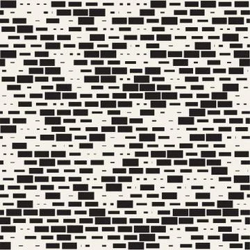 Vector Seamless Black And White Irregular Dash Rectangles Grid Pattern. Abstr Illustrazione stock