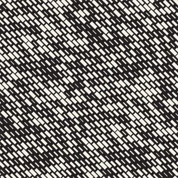 Vector Seamless Black And White Irregular Dash Rectangles Grid Pattern. Abstr Illustrazione stock