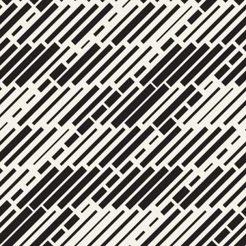 Vector Seamless Black And White Irregular Dash Rectangles Grid Pattern. Abstr Stock Illustration