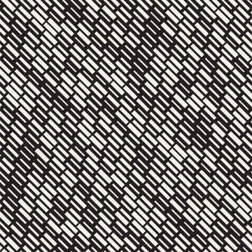 Vector Seamless Black And White Irregular Dash Rectangles Grid Pattern. Abstr 스톡 일러스트