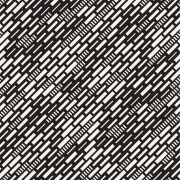 Vector Seamless Black And White Irregular Dash Rectangles Grid Pattern. Abstr Stock Illustration