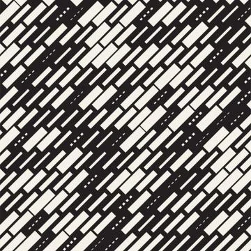 Vector Seamless Black And White Irregular Dash Rectangles Grid Pattern. Abstr Stock Illustration