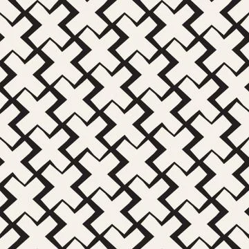 Vector Seamless Black And White Lines Pattern Abstract Background. Cross Shap イラスト素材