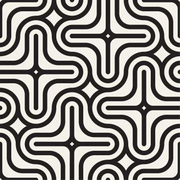 Vector Seamless Black And White Lines Pattern Abstract Background. Cross Shap 스톡 일러스트