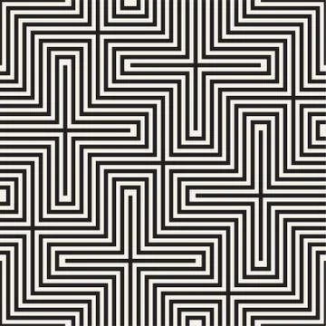 Vector Seamless Black And White Lines Pattern Abstract Background. Cross Shap イラスト素材