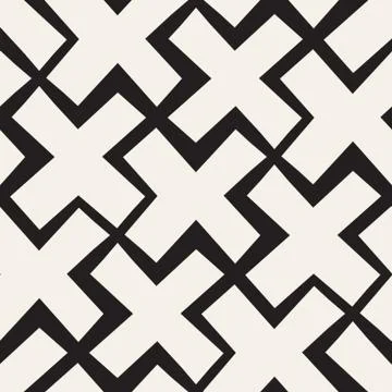 Vector Seamless Black And White Lines Pattern Abstract Background. Cross Shap Illustrazione stock