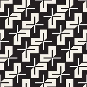 Vector Seamless Black And White Lines Pattern Abstract Background. Cross Shap Stock Illustration
