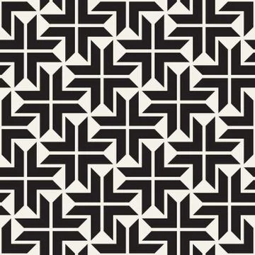 Vector Seamless Black And White Lines Pattern Abstract Background. Cross Shap Stock Illustration