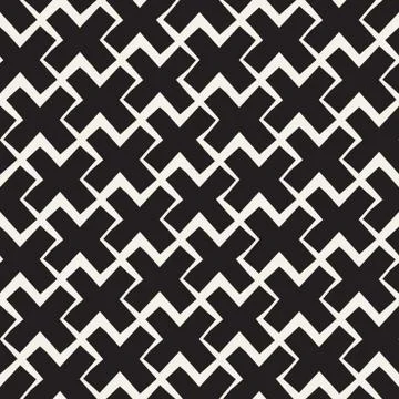 Vector Seamless Black And White Lines Pattern Abstract Background. Cross Shap Stock Illustration