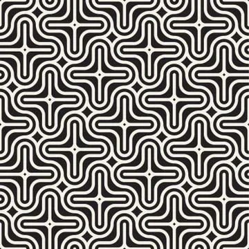 Vector Seamless Black And White Lines Pattern Abstract Background. Cross Shap Illustrazione stock
