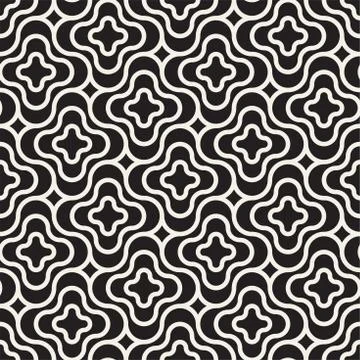 Vector Seamless Black And White Lines Pattern Abstract Background. Cross Shap Stock Illustration