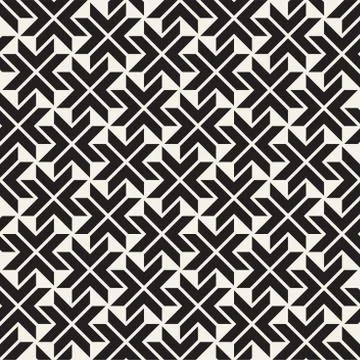 Vector Seamless Black And White Lines Pattern Abstract Background. Cross Shap 스톡 일러스트
