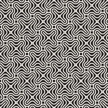 Vector Seamless Black And White Lines Pattern Abstract Background. Cross Shap 스톡 일러스트