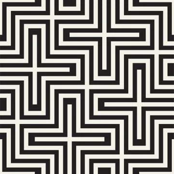 Vector Seamless Black And White Lines Pattern Abstract Background. Cross Shap Stock Illustration