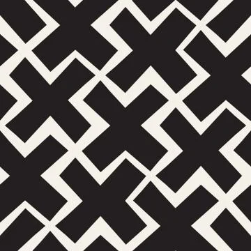 Vector Seamless Black And White Lines Pattern Abstract Background. Cross Shap Illustrazione stock