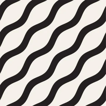Vector seamless black and white wavy lines pattern. Abstract geometric Stock Illustration