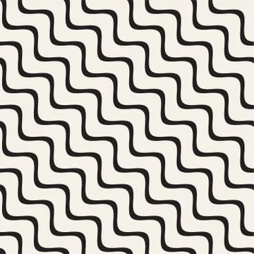 Vector Seamless Black and White Wavy Lines Pattern. Abstract Geometric Stock Illustration