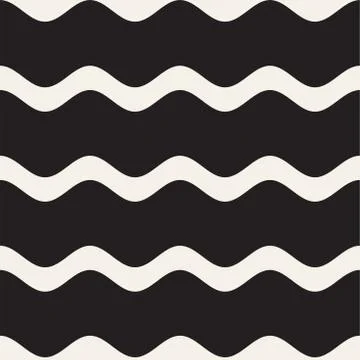 Vector Seamless Black and White Wavy Lines Pattern. Abstract Geometric Stock Illustration