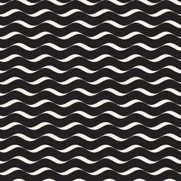 Vector Seamless Black and White Wavy Lines Pattern. Abstract Geometric Stock Illustration