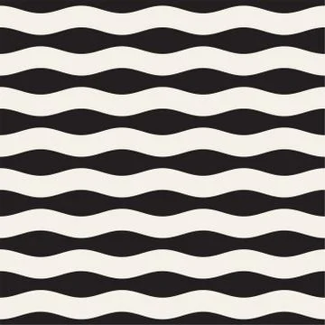 Vector seamless black and white wavy lines pattern. Abstract geometric Stock Illustration