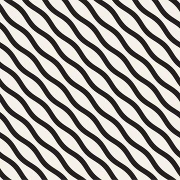 Vector seamless black and white wavy lines pattern. Abstract geometric Stock Illustration