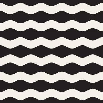 Vector seamless black and white wavy lines pattern. Abstract geometric Illustrazione stock