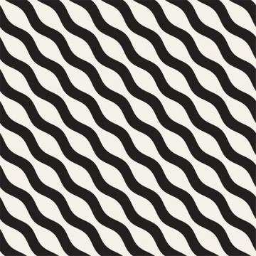 Vector seamless black and white wavy lines pattern. Abstract geometric Stock Illustration
