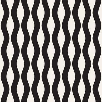 Vector seamless black and white wavy lines pattern. Abstract geometric Stock Illustration