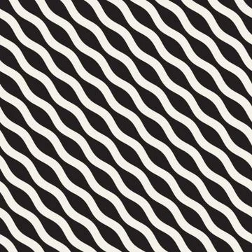 Vector seamless black and white wavy lines pattern. Abstract geometric Stock Illustration