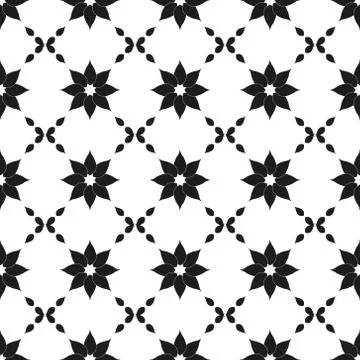 Vector seamless black and white floral pattern with flowers and leaves. Stock Illustration