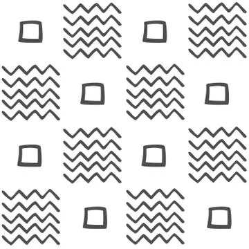 Vector seamless black and white geometric pattern of hand-drawn squares and z Stock Illustration