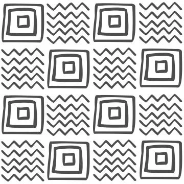 Vector seamless black and white geometric pattern of hand-drawn squares and z Stock Illustration