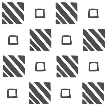 Vector seamless black and white geometric pattern of hand-drawn squares and d Stock Illustration