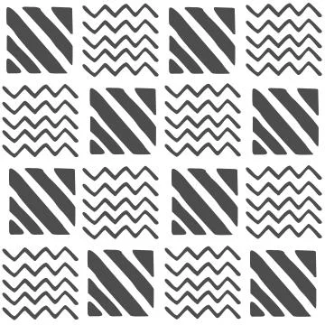 Vector seamless black and white geometric pattern of hand-drawn zigzags and d Stock Illustration