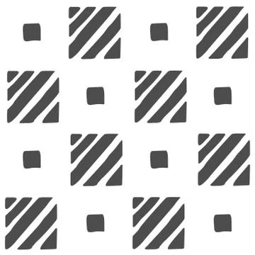 Vector seamless black and white geometric pattern of hand-drawn squares and d Stock Illustration