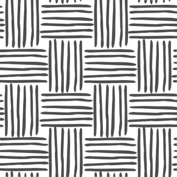 Vector seamless black and white geometric pattern of hand-drawn horizontal an Stock Illustration