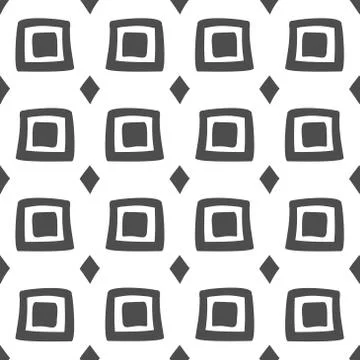 Vector seamless black and white geometric pattern of hand-drawn squares and r Stock Illustration
