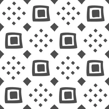 Vector seamless black and white geometric pattern of hand-drawn squares and r Stock Illustration