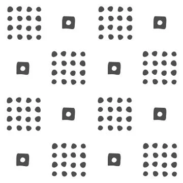 Vector seamless black and white geometric pattern of hand-drawn squares and d Stock Illustration