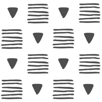 Vector seamless black and white geometric pattern of hand-drawn triangles and イラスト素材